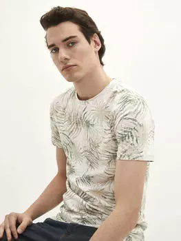 Мужская футболка из чесаного хлопка с круглым вырезом и коротким рукавом с рисунком LCW Casual