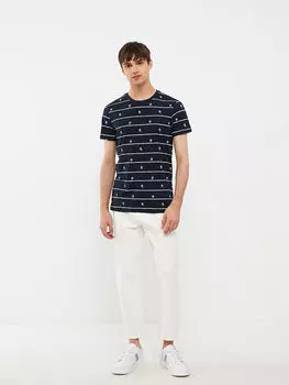 Мужская футболка из чесаного хлопка с круглым вырезом и коротким рукавом с рисунком LCW Casual