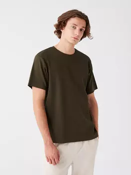 Мужская футболка из чесаного хлопка с круглым вырезом и короткими рукавами LCW Casual, хаки