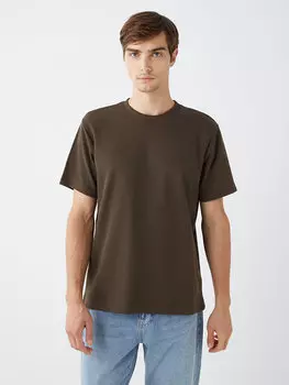 Мужская футболка из чесаного хлопка с круглым вырезом и короткими рукавами LCW Casual, коричневый