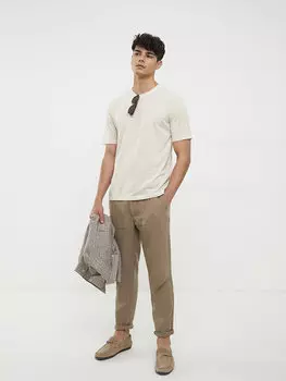 Мужская футболка из чесаного хлопка с круглым вырезом и короткими рукавами LCW Casual, светло-бежевый