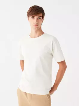 Мужская футболка из чесаного хлопка с круглым вырезом и короткими рукавами LCW Casual, светло-бежевый