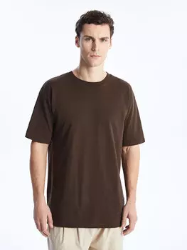 Мужская футболка из чесаного хлопка с круглым вырезом и короткими рукавами LCW Casual, темно коричневый