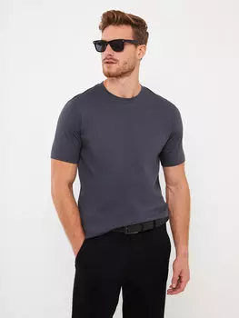 Мужская футболка из чесаного хлопка с круглым вырезом и короткими рукавами LCWAIKIKI Classic, антрацит