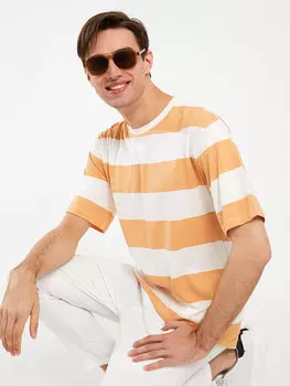 Мужская футболка из чесаного хлопка с круглым вырезом и короткими рукавами с цветными блоками LCW Casual, темно-желтый