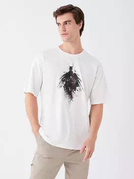 Мужская футболка из чесаного хлопка с круглым вырезом и короткими рукавами с принтом Бэтмена LCW Casual, буксе белый