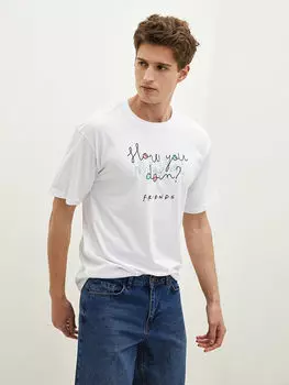 Мужская футболка из чесаного хлопка с круглым вырезом и короткими рукавами с принтом друзей LCW Casual