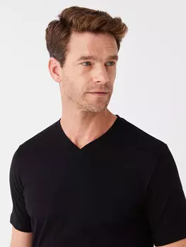 Мужская футболка из чесаного хлопка с V-образным вырезом и короткими рукавами LCWAIKIKI Classic, новый черный