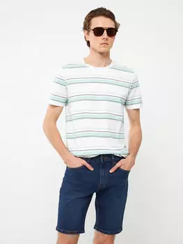 Мужская футболка из чесаного хлопка в полоску с круглым вырезом и короткими рукавами LCW Casual, от белого