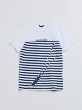 Мужская футболка из чесаного хлопка в полоску с круглым вырезом и короткими рукавами LCW Casual, буксе белый