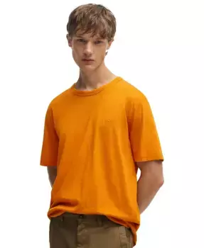 Мужская футболка из хлопка с эффектом слаба, с логотипом Hugo Boss, оранжевый