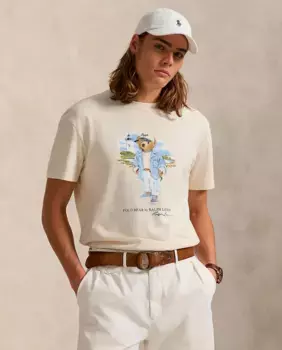Мужская футболка из хлопка с Polo Bear Polo Ralph Lauren, цвет Crudo