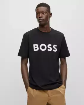 Мужская футболка из хлопка стрейч с контрастным логотипом Boss Orange, черный