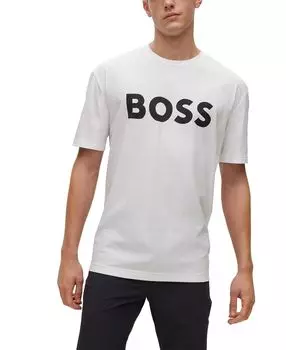 Мужская футболка из хлопкового джерси с круглым вырезом и принтом логотипа boss Hugo Boss, белый