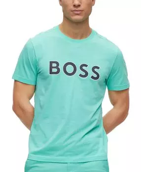 Мужская футболка из хлопкового джерси с круглым вырезом и принтом логотипа boss Hugo Boss, мульти