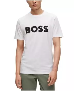 Мужская футболка из хлопкового джерси стандартного кроя с аппликацией и логотипом boss Hugo Boss, белый