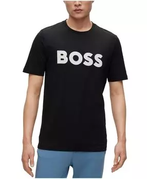 Мужская футболка из хлопкового джерси стандартного кроя с аппликацией и логотипом boss Hugo Boss, черный