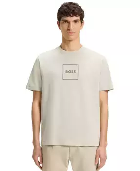 Мужская футболка из коттона с эффектом слаба и принтом логотипа Hugo Boss, коричневый/бежевый
