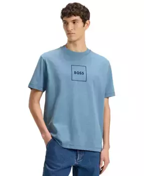 Мужская футболка из коттона с эффектом слаба и принтом логотипа Hugo Boss, синий