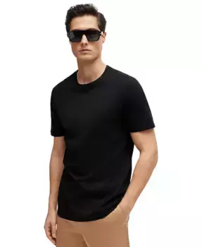Мужская футболка из мерсеризованного хлопка Slim-Fit Hugo Boss, черный