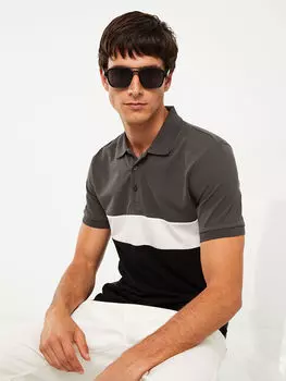 Мужская футболка из пике с цветными блоками и коротким рукавом с воротником-поло LCW Casual