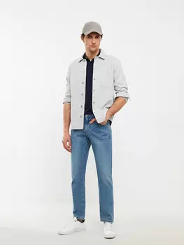 Мужская футболка из пике с короткими рукавами и воротником-поло LCWAIKIKI Basic, темно-синий