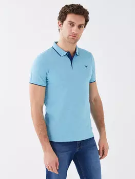 Мужская футболка из пике с короткими рукавами и воротником-поло LCWAIKIKI Basic, бирюзовый меланж