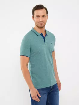 Мужская футболка из пике с короткими рукавами и воротником-поло LCWAIKIKI Classic, зеленый меланж