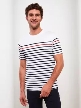 Мужская футболка из пике с круглым вырезом и короткими рукавами в полоску LCW Vision