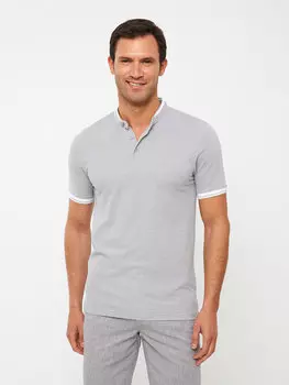 Мужская футболка из пике с великолепным воротником и короткими рукавами LCWAIKIKI Basic, серый жаккард