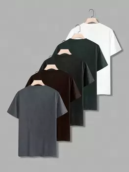 Мужская футболка из пяти предметов Basics Plus, однотонная с круглым вырезом, летняя Manfinity, мультиколор