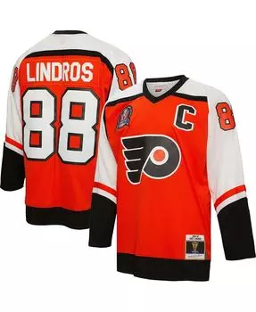 Мужская футболка Эрика Линдроса Orange Philadelphia Flyers 1992 Blue Line Player Mitchell & Ness