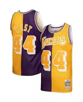 Мужская футболка jerry west purple, gold los angeles lakers hardwood classics 1971-72 split swingman jersey Mitchell & Ness, мульти