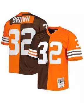Мужская футболка jim brown orange, brown cleveland browns 1963 split legacy, копия джерси Mitchell &amp; Ness, мульти