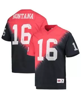 Мужская футболка joe montana black, red san francisco 49ers с именем и номером вышедшего на пенсию игрока с диагональным принтом тай-дай и v-образным вырезом Mitchell & Ness, мульти