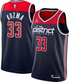 Мужская футболка Jordan Washington Wizards Kyle Kuzma #33 темно-синего цвета Dri-FIT Swingman