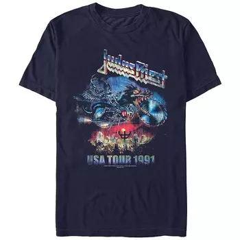 Мужская футболка Judas Priest USA Tour 1991 с графическим рисунком Licensed Character, темно-синий