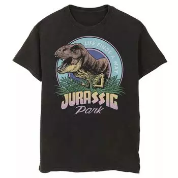 Мужская футболка Jurassic Park Life Finds A Way с ярким графическим рисунком Licensed Character, черный