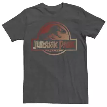 Мужская футболка Jurassic Park с графическим принтом в виде сине-фиолетового логотипа с окаменелостью Licensed Character, серый
