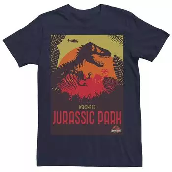 Мужская футболка Jurassic Park Welcome T-Rex Sunset Licensed Character, синий