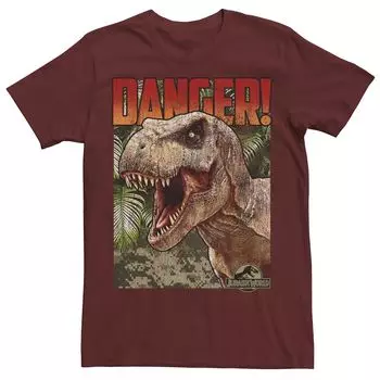 Мужская футболка Jurassic World Danger T-Rex с графическим плакатом в стиле ретро Licensed Character
