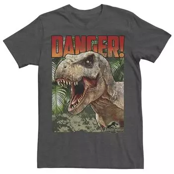 Мужская футболка Jurassic World Danger T-Rex с графическим плакатом в стиле ретро Licensed Character