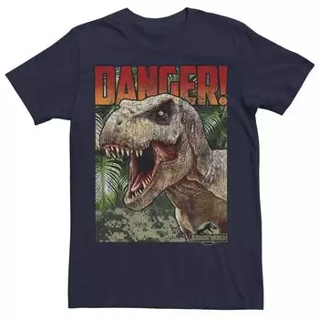Мужская футболка Jurassic World Danger T-Rex с графическим плакатом в стиле ретро Licensed Character, синий