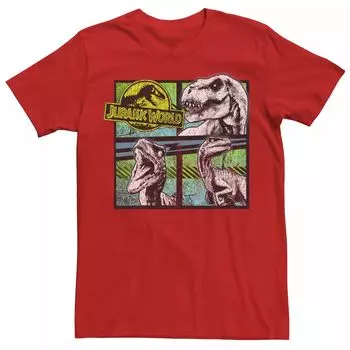 Мужская футболка Jurassic World Dinosaurs Group Of 3 с неоновой графикой Licensed Character, красный