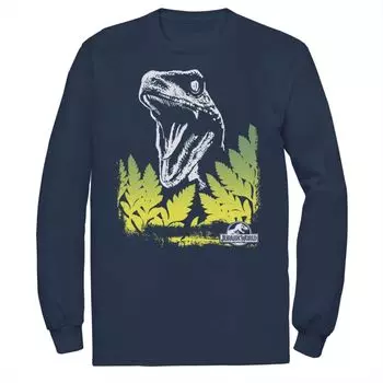 Мужская футболка Jurassic World Raptor Roaring Behind Busches с длинными рукавами и рисунком Licensed Character, синий