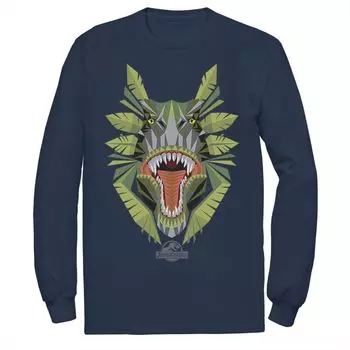 Мужская футболка Jurassic World Tikisaur Leaf Face Roar с длинными рукавами и цветами Licensed Character, синий