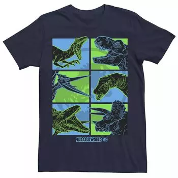 Мужская футболка Jurassic World Two Dino Faces в стиле комиксов в стиле поп, Blue Licensed Character, синий