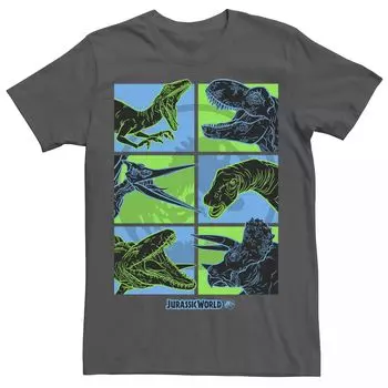 Мужская футболка Jurassic World Two Dino Faces в стиле комиксов в стиле поп Licensed Character