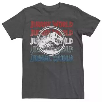 Мужская футболка Jurassic World Two, красно-белая и синяя с повторяющимся логотипом Licensed Character
