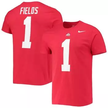 Мужская футболка Justin Fields Scarlet Ohio State Buckeyes с именем и номером команды выпускников Nike